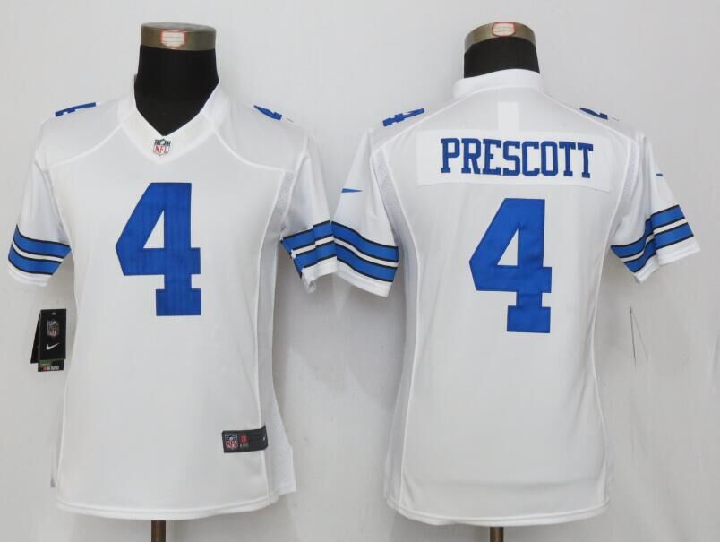 Women's Dallas Cowboys #4 Dak Prescott White Road Stitched NFL Nike Limited Jersey