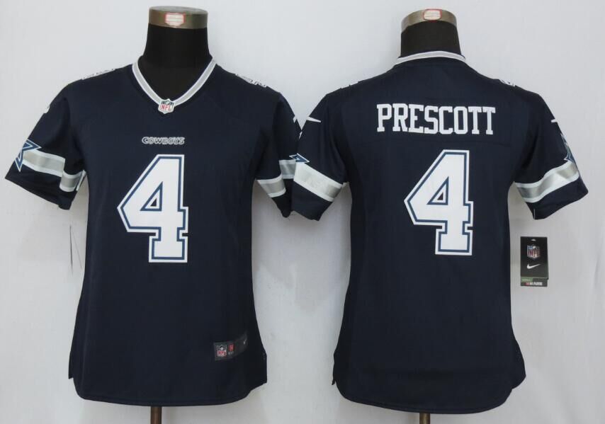 Women's Dallas Cowboys #4 Dak Prescott Navy Blue Team Color Stitched NFL Nike Limited Jersey