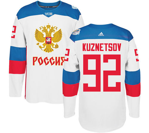 Men's Team Russia #92 Evgeny Kuznetsov Adidas White 2016 World Cup Of Hockey WCH Game Jersey