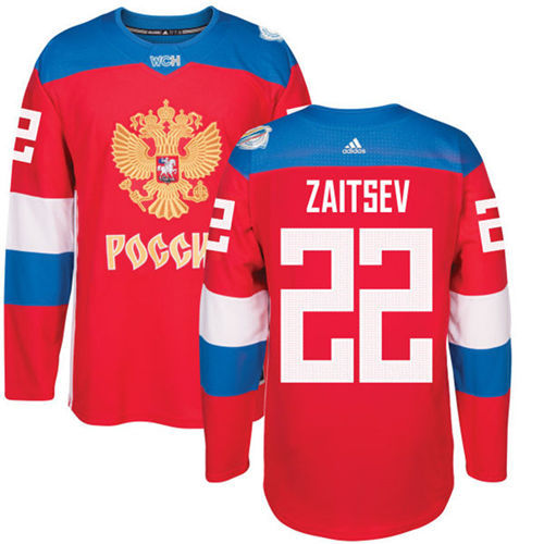 Men's Team Russia #22 Nikita Zaitsev Adidas Red 2016 World Cup Of Hockey Jersey  