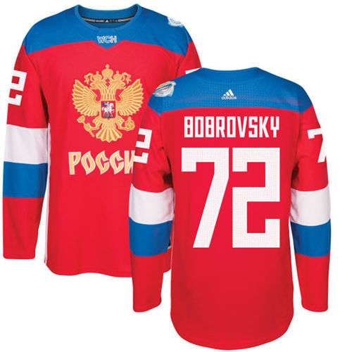 Men's Team Russia #72 Sergei Bobrovsky Adidas Red 2016 World Cup Of Hockey Jersey  