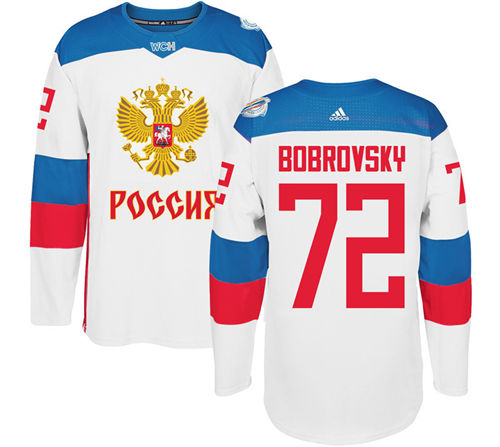 Men's Team Russia #72 Sergei Bobrovsky Adidas White 2016 World Cup Of Hockey WCH Game Jersey