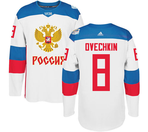 Men's Team Russia #8 Alexander Ovechkin Adidas White 2016 World Cup Of Hockey WCH Game Jersey