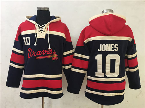 Men's MLB Atlanta Braves Retired Player #10 Chipper Jones Navy Blue Baseball Hoodie