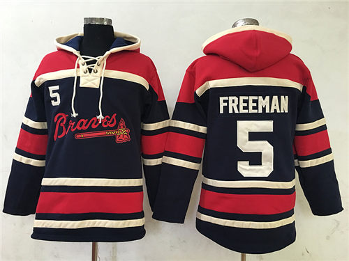 Men's Atlanta Braves #5 Freddie Freeman Navy Blue Baseball Hoodie