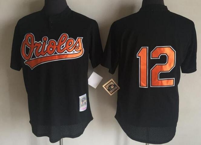 Men's Baltimore Orioles #12 Roberto Alomar Black MLB Cooperstown Mesh Batting Practice Jersey By Mitchell & Ness