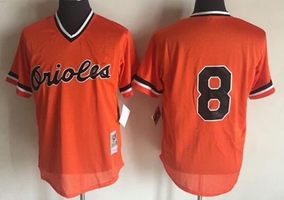 Men's Baltimore Orioles #8 Cal Ripken Cooperstown Throwback Orange  Jersey -No Name