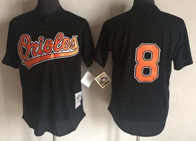 Men's Baltimore Orioles #8 Cal Ripken Black MLB Cooperstown Mesh Batting Practice Jersey By Mitchell & Ness