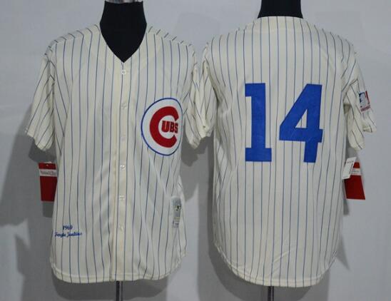 Men's Chicago Cubs #14 Ernie Banks 1969 Cream Stitched MLB Throwback Jersey By Mitchell & Ness