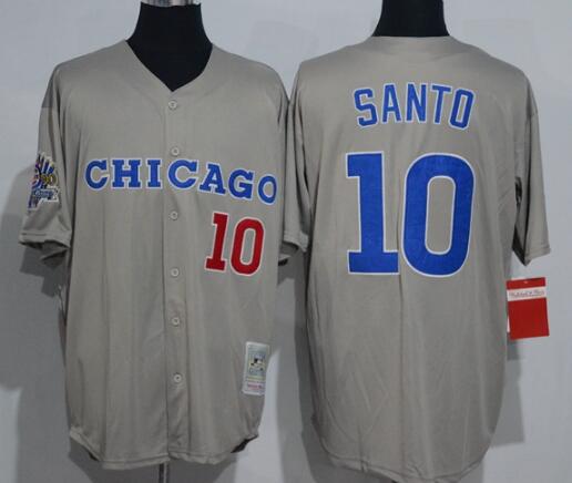 Men's Chicago Cubs #10 Ron Santo Gray Mitchell & Ness Throwback Jersey 1990 All-Star Patch