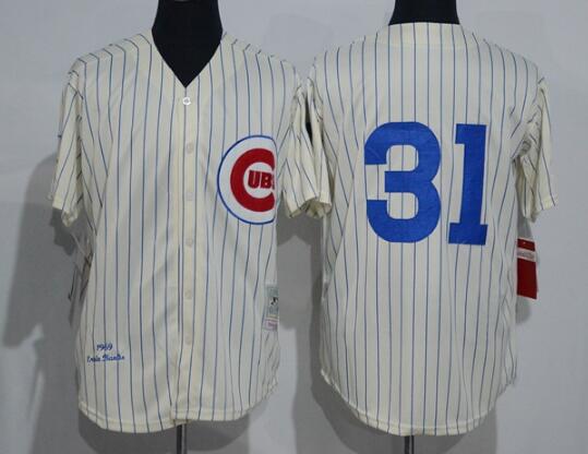 Men's Chicago Cubs #31 Greg Maddux 1969 Cream Stitched MLB Throwback Jersey By Mitchell & Ness