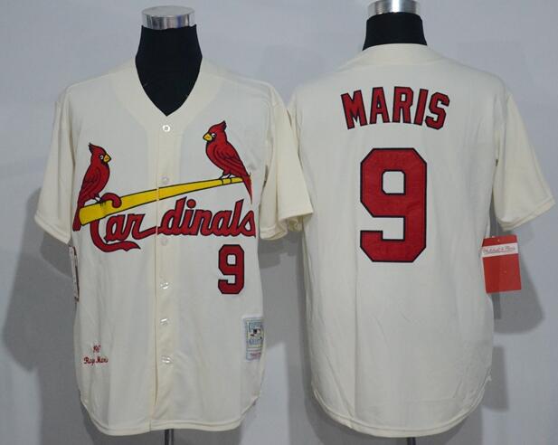 Men's St. Louis Cardinals #9 Roger Maris Cream 1967 MLB Cooperstown Collection Jersey by Mitchell & Ness
