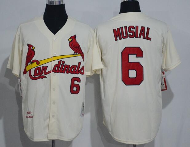 Men's St. Louis Cardinals #6 Stan Musial Cream 1963 MLB Cooperstown Collection Jersey by Mitchell & Ness