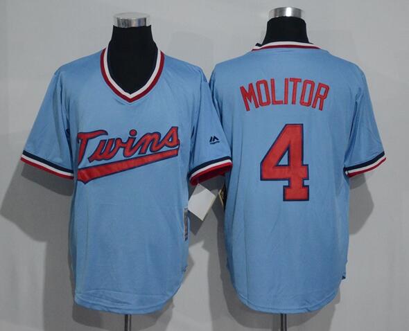 Men's Minnesota Twins #4 Paul Molitor Light Blue Pullover Throwback Majestic Cooperstown Collection Jersey