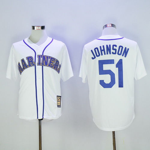 Men's Seattle Mariners #51 Randy Johnson White Stitched MLB Majestic Cool Base Cooperstown Collection Player Jersey