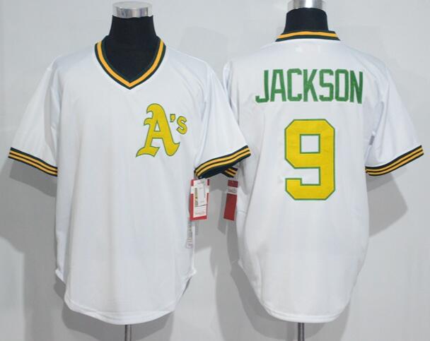 Men's Oakland Athletics #9 Reggie Jackson White Pullover Throwback Jersey By Mitchell & Ness