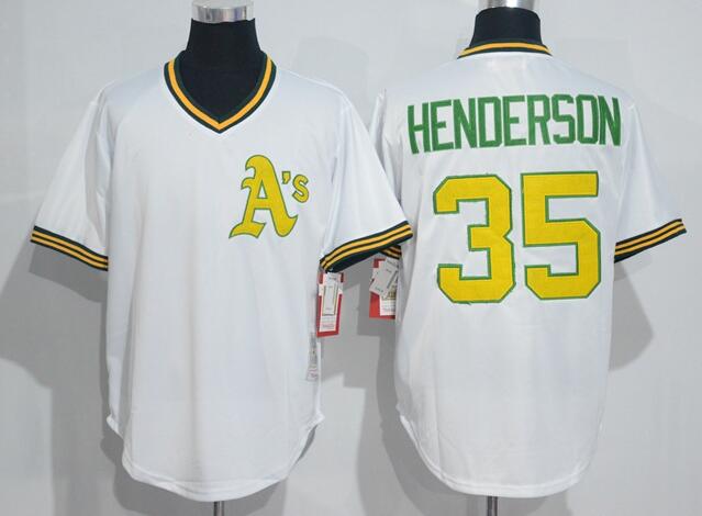 Men's Oakland Athletics #35 Rickey Henderson White Pullover Throwback Jersey By Mitchell & Ness