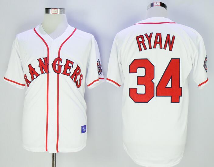 Men's Texas Rangers #34 Nolan Ryan Retired White Stitched 1995 All-Star Patch MLB Cooperstown Throwback Jersey