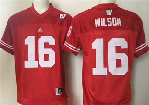 Youth Wisconsin Badgers #16 Russell Wilson Red Adidas NCAA College Football Jersey