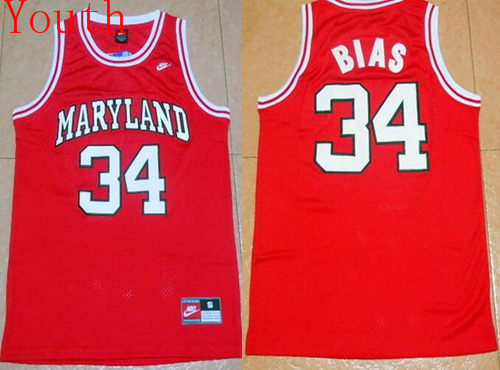 Youth University Of Maryland #34 Len Bias Red Kid's College Basketball Jersey