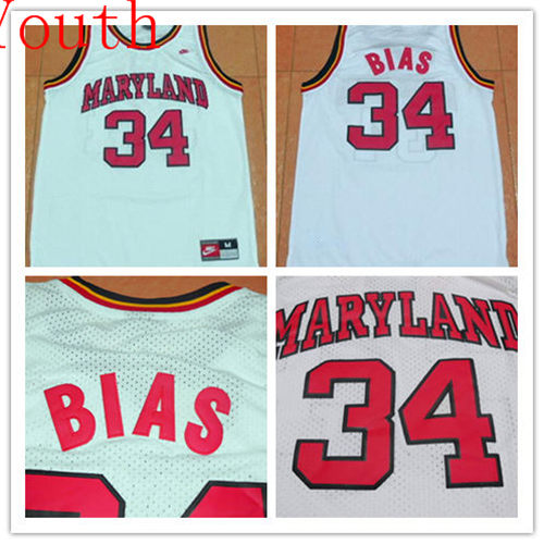 Youth Maryland Terps University #34 Len Bias 1985 White Kid's College Basketball Jersey
