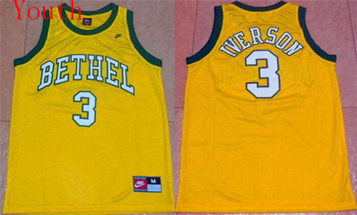 Youth Bethel High School #3 Allen Iverson Yellow Nike Kid's College Basketball Jersey