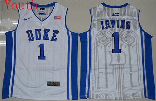 Youth Duke Blue Devils #1 Kyrie Irving V Neck White College Basketball Elite Jersey