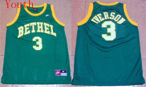 Youth Bethel High School #3 Allen Iverson Green Nike Kid's College Basketball Jersey