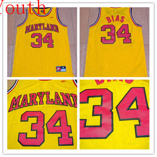 Youth Maryland Terps University #34 Len Bias 1985 Yellow Kid's College Basketball Jersey