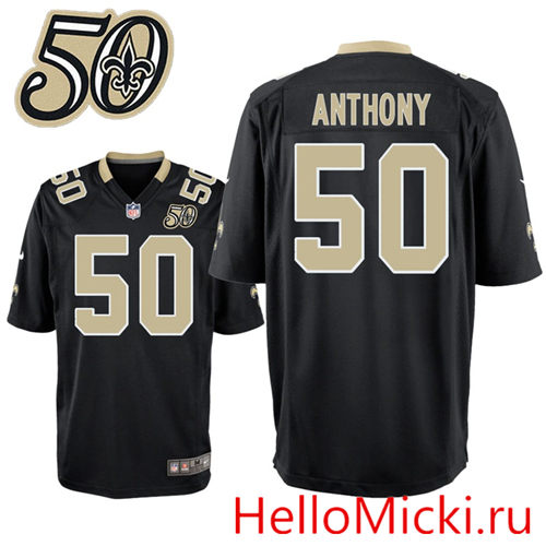 Mens New Orleans Saints #50 Stephone Anthony Nike Black 1967-2016 50Th Patch Anniversary Elite Jersey