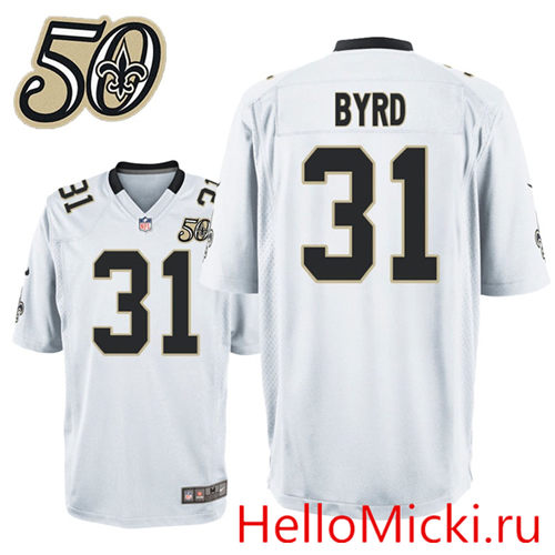 Mens New Orleans Saints #31 Jairus Byrd Nike White 1967-2016 50Th Patch Anniversary Elite Jersey