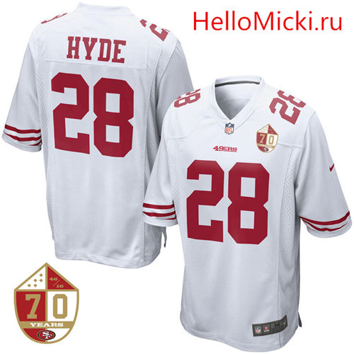 San Francisco 49ers #28 Carlos Hyde White 70th Anniversary Patch Elite Football Jersey