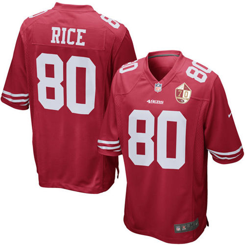 Men's San Francisco 49ers #80 Jerry Rice Nike Scarlet 70th Anniversary Patch Retired Elite Football Jersey