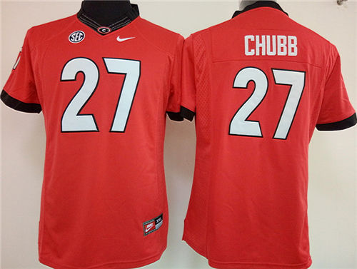Women's Georgia Bulldogs #27 Nick Chubb Red Nike College Football Jersey