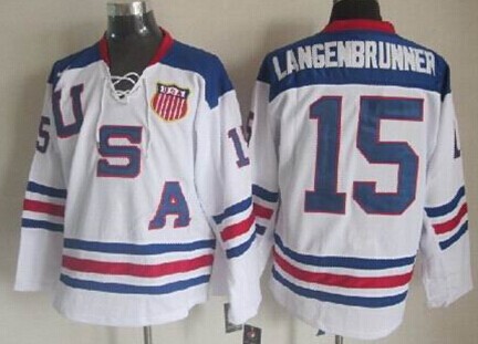 Men's #15 Jamie Langenbrunner Nike 2010 Olympics Team USA White Hockey Jersey