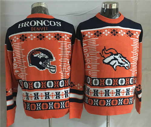 Men's Denver Broncos Orange Crew Neck Football Ugly Sweater