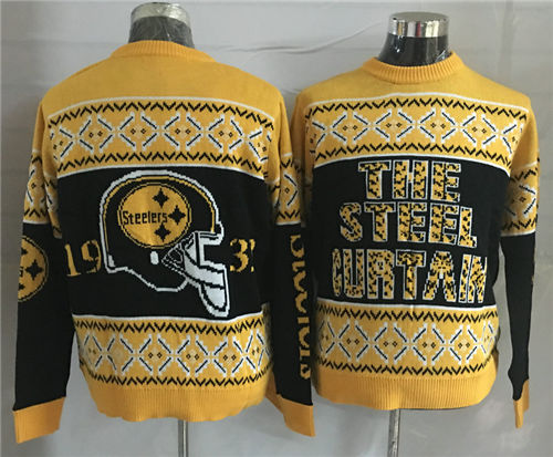 Mens Pittsburgh Steelers Yellow Crew Neck Football Ugly Sweater
