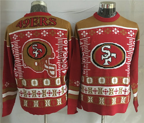 Mens San Francisco 49ers Crew Football Ugly Sweater Red White