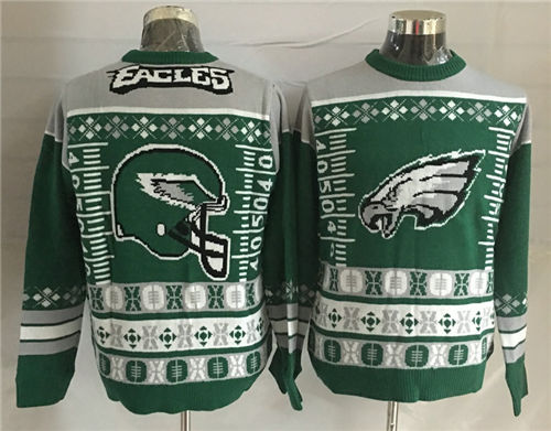 Mens Philadelphia Eagles Green Crew Neck Football Ugly Sweater