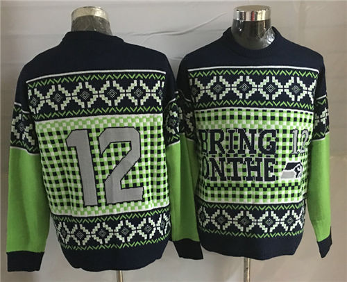 Mens Seattle Seahawks 12th Fan Green Crew Neck Football Ugly Sweater