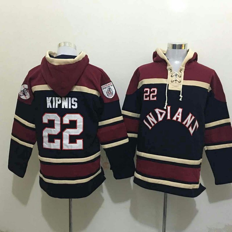 Men's Cleveland Indians #22 Jason Kipnis Navy Blue Baseball Hoodie