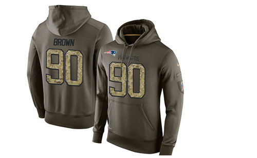Men's New England Patriots #90 Malcom Brown Green Nike Olive Salute To Service KO Performance Limited Hoodie