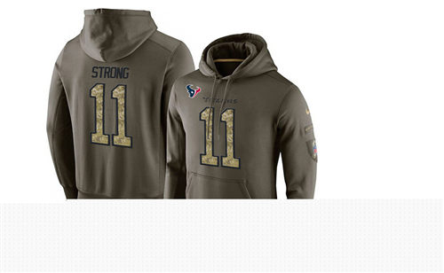 Men's Houston Texans #11 Jaelen Strong Green Nike Olive Salute To Service KO Performance Limited Hoodie