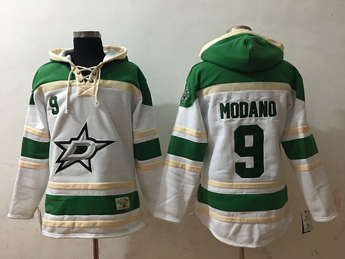 Men's Dallas Stars #9 Mike Modano White Stitched NHL Old Time Hockey Hoodie