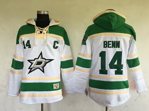 Men's Dallas Stars #14 Jamie Benn White Stitched NHL Old Time Hockey Hoodie