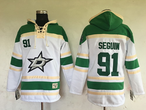 Men's Dallas Stars #91 Tyler Seguin White Stitched NHL Old Time Hockey Hoodie