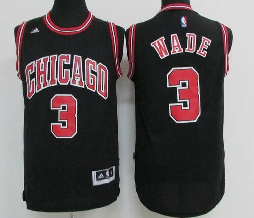 Youth Chicago Bulls #3 Dwyane Wade Black Adidas Swingman Jersey