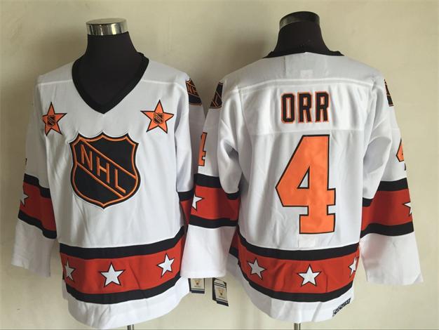 Men's NHL 1972-81 All-Star Jersey #4 Bobby Orr White CCM Throwback Vintage Hockey Jersey