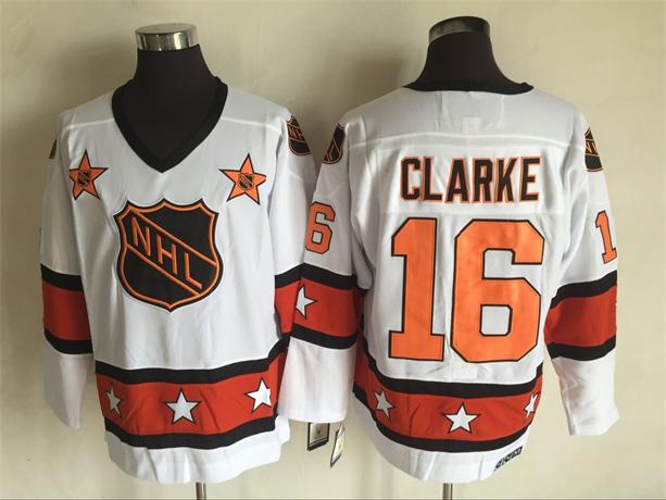 Men's NHL 1972-81 All-Star Jersey #16 Bobby Clarke White CCM Throwback Vintage Hockey Jersey