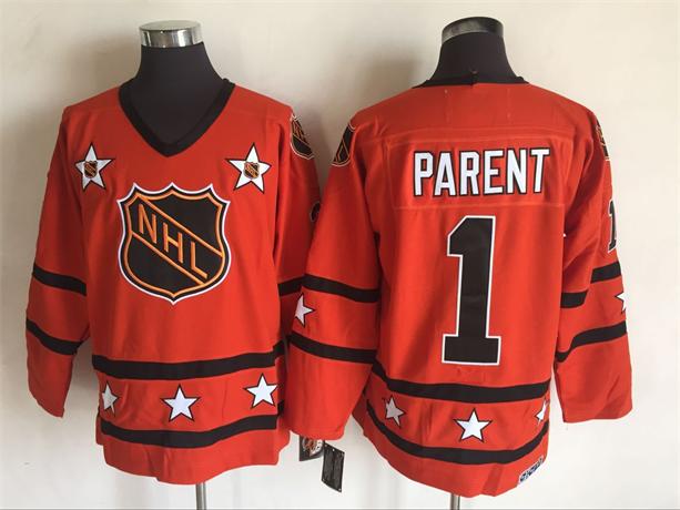 Men's NHL 1972-81 All-Star Jersey #1 Bernie Parent Orange CCM Throwback Vintage Hockey Jersey